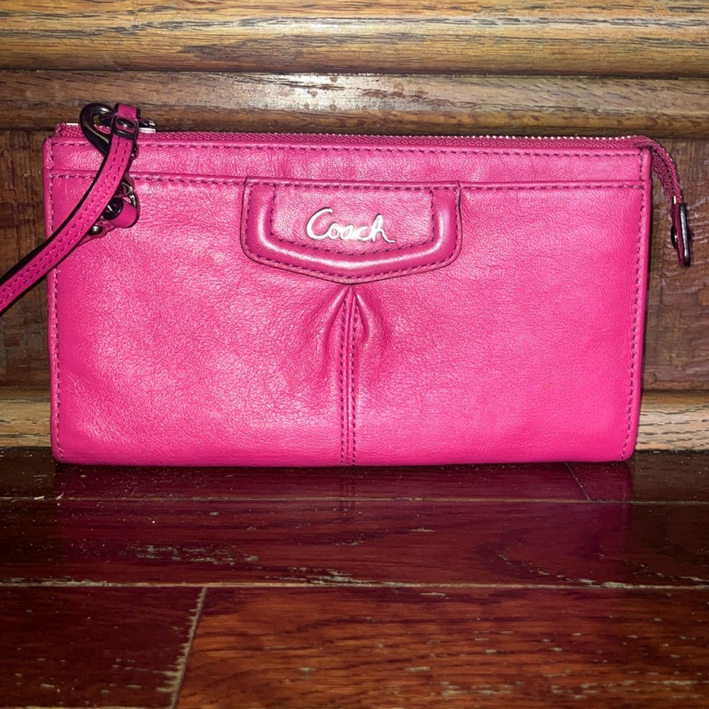 Coach Pink Leather Wrsitlet Wallet
